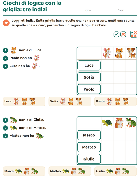Giochi di logica con la griglia: tre indizi, una risposta