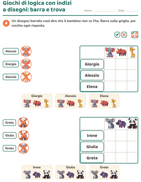 Anteprima della scheda di Giochi di logica con Animali dello zoo per Scuola primaria classe prima