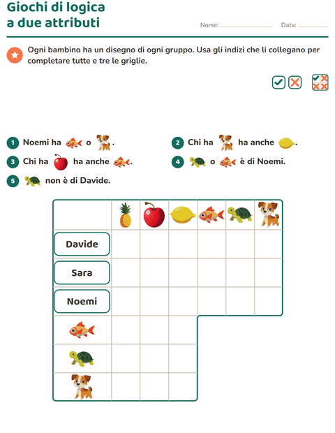 Anteprima della scheda di Giochi di logica con Frutta per Scuola primaria classe terza