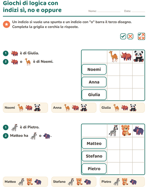 Anteprima della scheda di Giochi di logica con Animali dello zoo per Scuola primaria classe seconda
