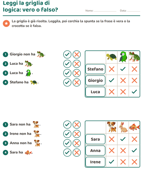 Anteprima della scheda di Giochi di logica con Animali domestici per Scuola primaria classe seconda