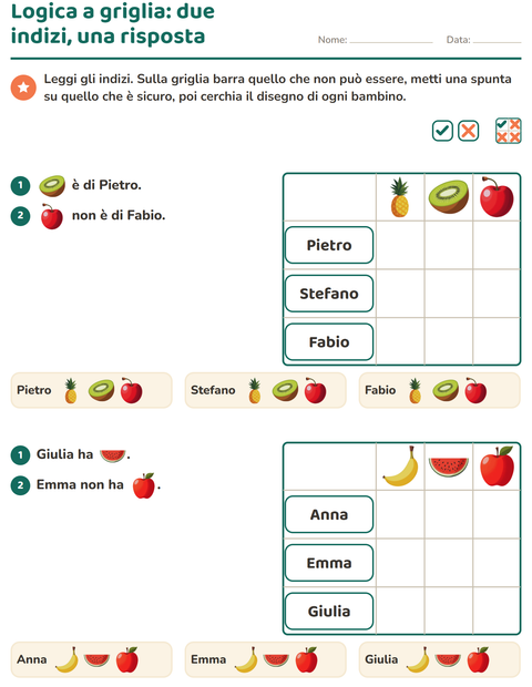 Anteprima della scheda di Giochi di logica con Frutta per Scuola primaria classe seconda
