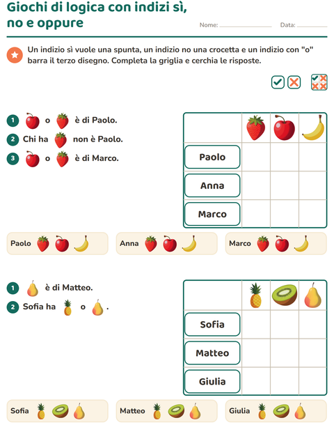 Giochi di logica con indizi sì, no e oppure