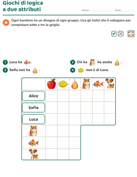 Anteprima della scheda di Giochi di logica con Frutta per Scuola primaria classe terza