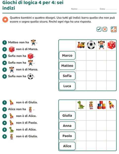 Giochi di logica 4 per 4: sei indizi
