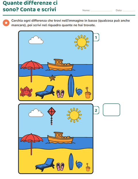 Anteprima della scheda di Gioco delle differenze per Scuola primaria classe prima