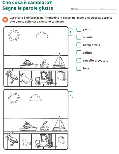 Anteprima della scheda di Gioco delle differenze per Scuola primaria classe prima