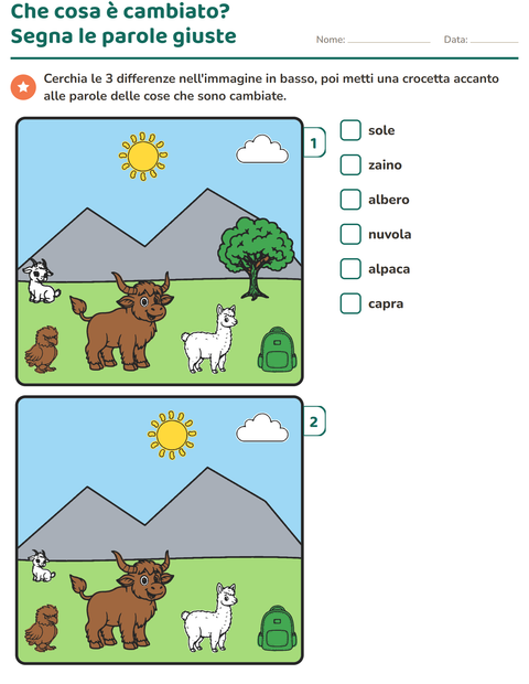 Anteprima della scheda di Gioco delle differenze per Scuola primaria classe prima