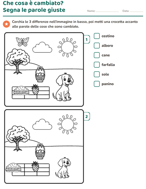 Anteprima della scheda di Gioco delle differenze per Scuola primaria classe prima