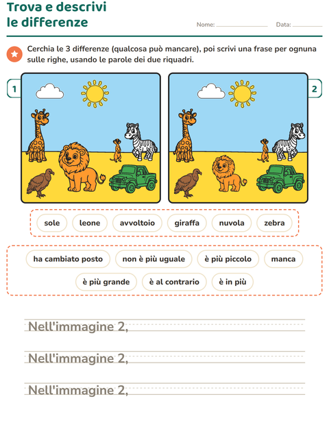 Anteprima della scheda di Gioco delle differenze per Scuola primaria classe seconda