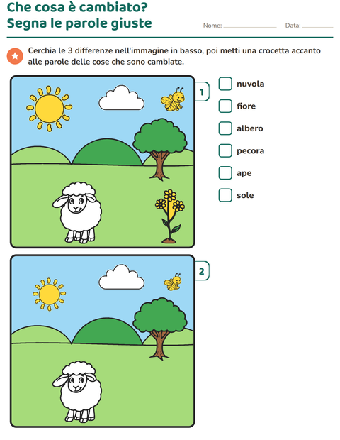Anteprima della scheda di Gioco delle differenze per Scuola primaria classe prima