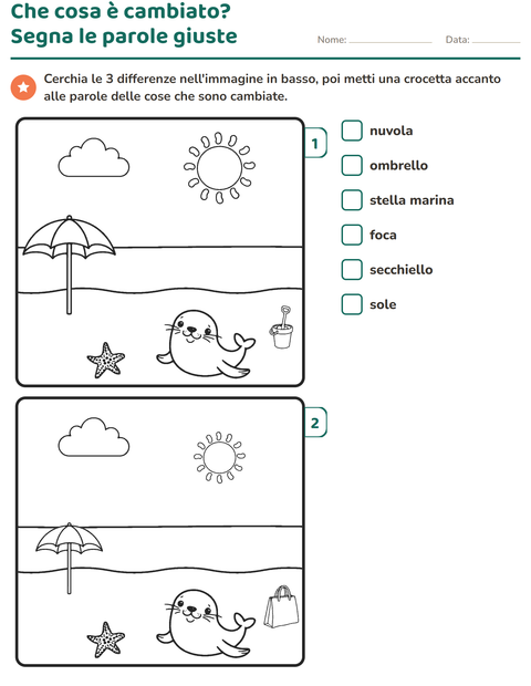 Anteprima della scheda di Gioco delle differenze per Scuola primaria classe prima