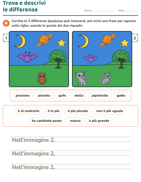 Anteprima della scheda di Gioco delle differenze per Scuola primaria classe seconda