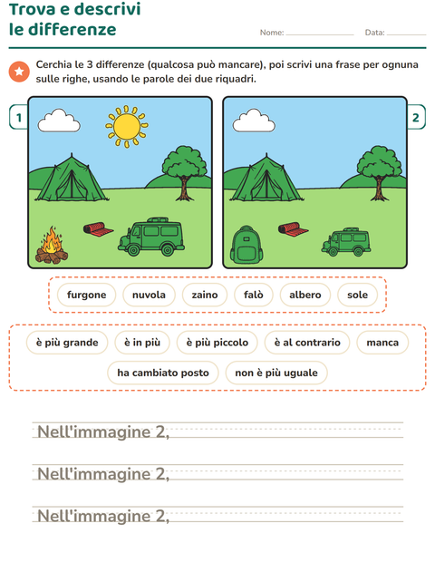 Anteprima della scheda di Gioco delle differenze per Scuola primaria classe seconda