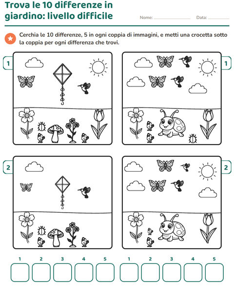 Trova le 10 differenze in giardino: livello difficile