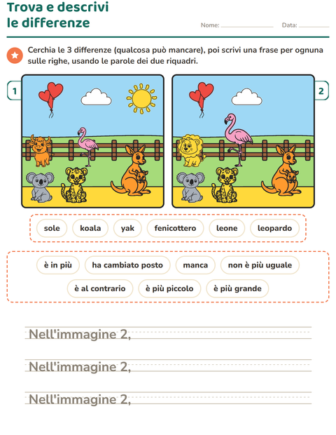 Anteprima della scheda di Gioco delle differenze per Scuola primaria classe seconda