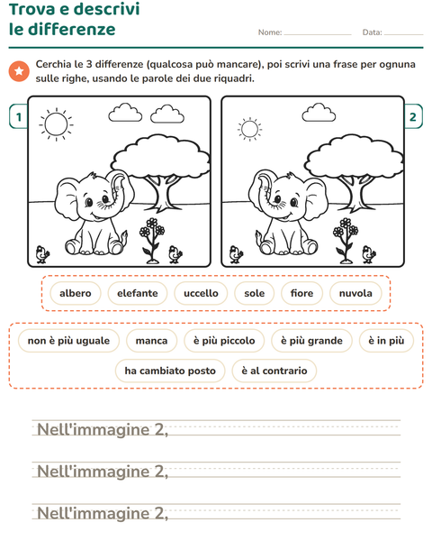 Anteprima della scheda di Gioco delle differenze per Scuola primaria classe seconda
