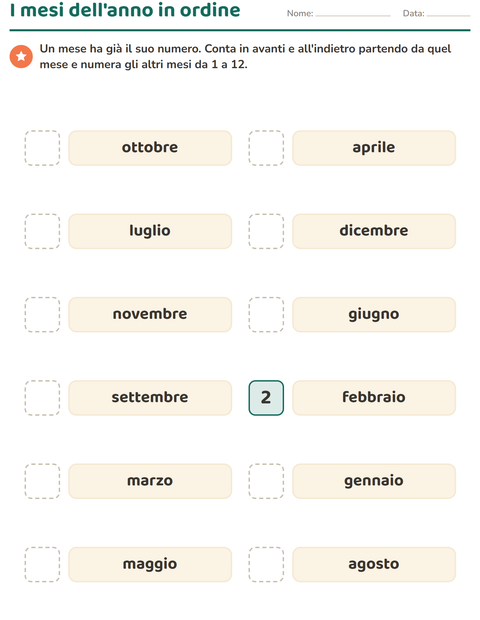 Anteprima della scheda di Giorni e mesi per Scuola primaria classe prima