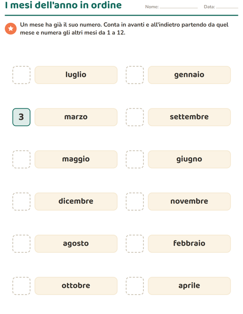 Anteprima della scheda di Giorni e mesi per Scuola primaria classe prima