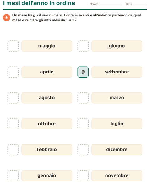 Anteprima della scheda di Giorni e mesi per Scuola primaria classe prima