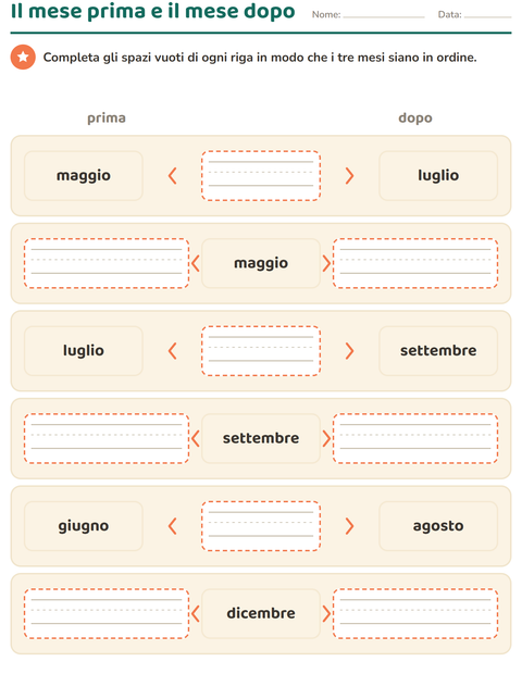 Anteprima della scheda di Giorni e mesi per Scuola primaria classe prima