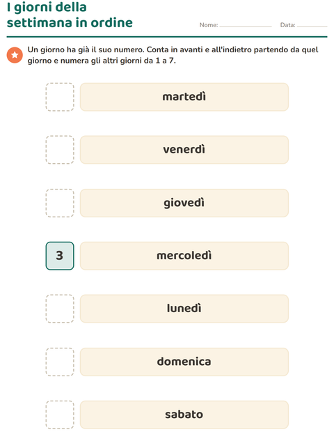 Anteprima della scheda di Giorni e mesi per Scuola dell'infanzia (5-7 anni)