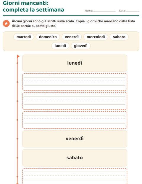 Anteprima della scheda di Giorni e mesi per Scuola dell'infanzia (5-7 anni)