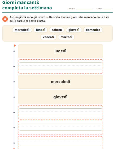 Anteprima della scheda di Giorni e mesi per Scuola dell'infanzia (5-7 anni)