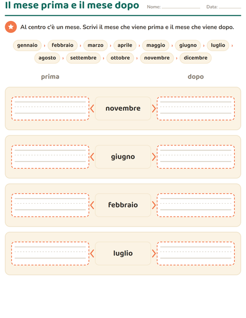 Anteprima della scheda di Giorni e mesi per Scuola primaria classe prima