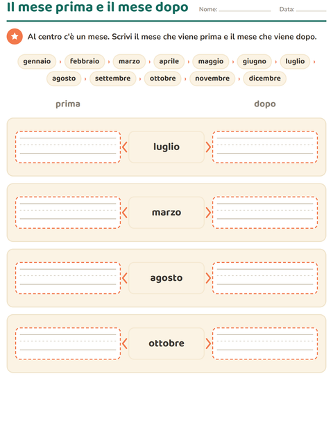 Anteprima della scheda di Giorni e mesi per Scuola primaria classe prima