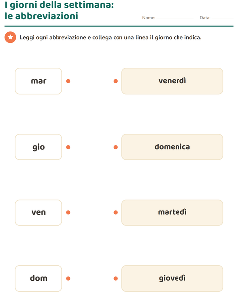 Anteprima della scheda di Giorni e mesi per Scuola primaria classe prima