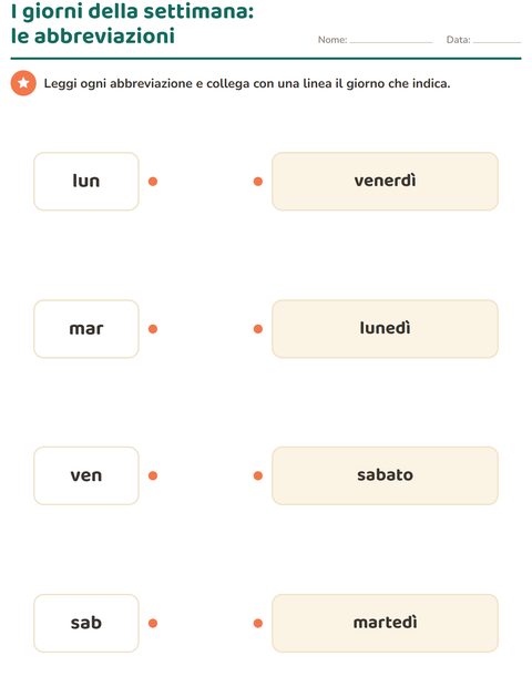Anteprima della scheda di Giorni e mesi per Scuola primaria classe prima