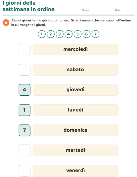 Anteprima della scheda di Giorni e mesi per Scuola dell'infanzia (5-7 anni)