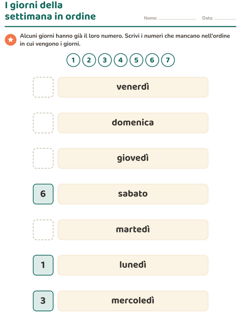 Anteprima della scheda di Giorni e mesi per Scuola dell'infanzia (5-7 anni)