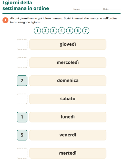 Anteprima della scheda di Giorni e mesi per Scuola dell'infanzia (5-7 anni)