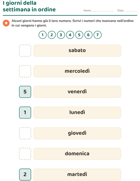 Anteprima della scheda di Giorni e mesi per Scuola dell'infanzia (5-7 anni)