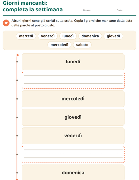 Anteprima della scheda di Giorni e mesi per Scuola dell'infanzia (5-7 anni)
