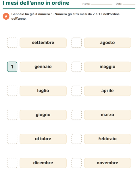 I mesi dell'anno in ordine