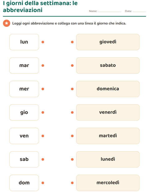 Anteprima della scheda di Giorni e mesi per Scuola primaria classe prima