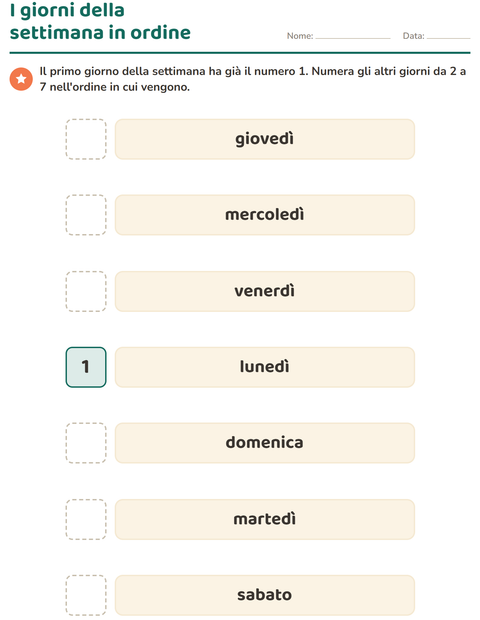 Anteprima della scheda di Giorni e mesi per Scuola dell'infanzia (5-7 anni)