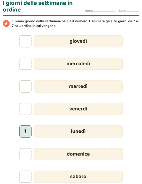 I giorni della settimana in ordine