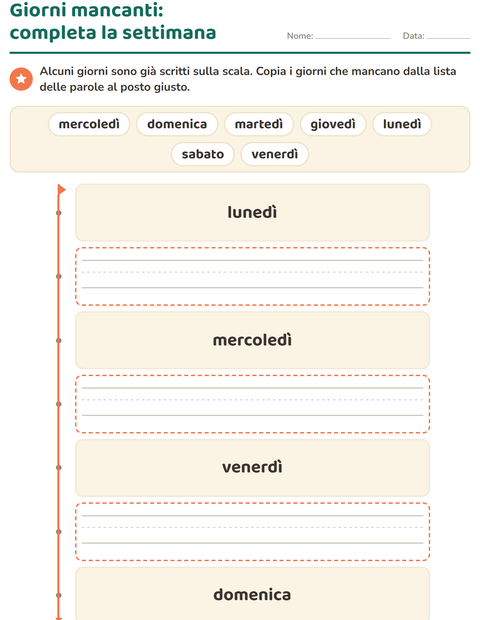 Anteprima della scheda di Giorni e mesi per Scuola dell'infanzia (5-7 anni)
