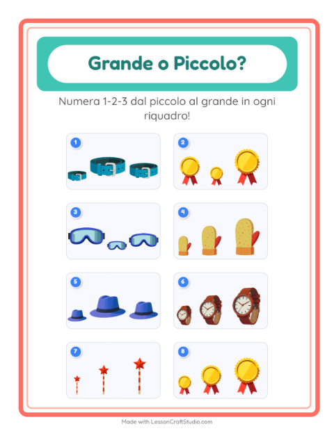 Anteprima della scheda di Grande O Piccolo con Accessori per Scuola dell'infanzia (3-5 anni)
