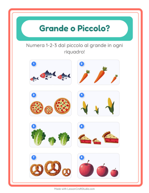 Anteprima della scheda di Grande O Piccolo con Al supermercato per Scuola dell'infanzia (3-5 anni)
