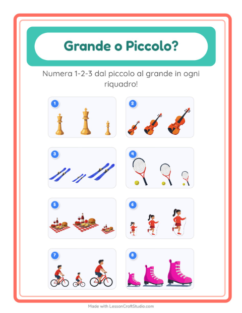 Anteprima della scheda di Grande O Piccolo con Attività per Scuola dell'infanzia (3-5 anni)