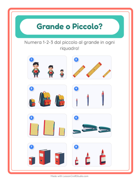 Anteprima della scheda di Grande O Piccolo con Aula per Scuola dell'infanzia (3-5 anni)
