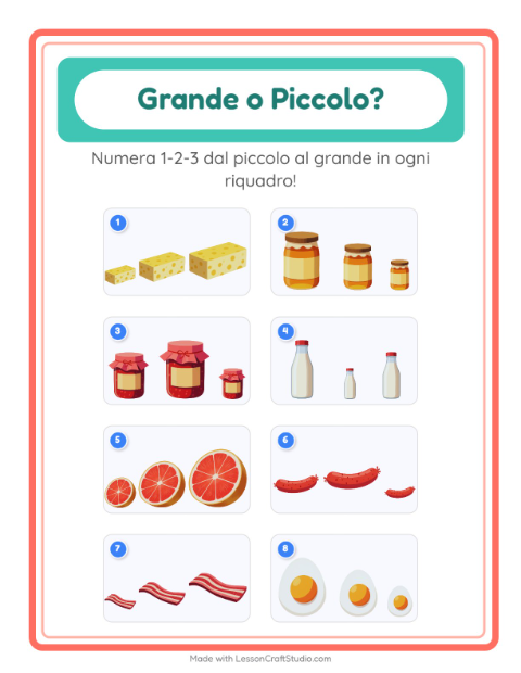 Anteprima della scheda di Grande O Piccolo con Colazione per Scuola dell'infanzia (3-5 anni)
