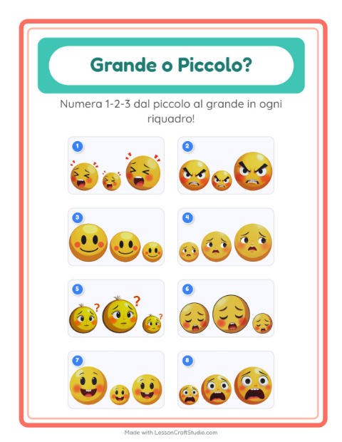 Anteprima della scheda di Grande O Piccolo con Emozioni per Scuola dell'infanzia (3-5 anni)
