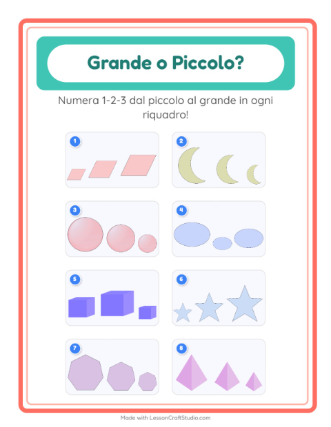 Anteprima della scheda di Grande O Piccolo con Forme per Scuola dell'infanzia (3-5 anni)