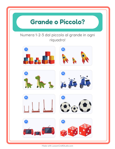 Anteprima della scheda di Grande O Piccolo con Giocattoli per Scuola dell'infanzia (3-5 anni)
